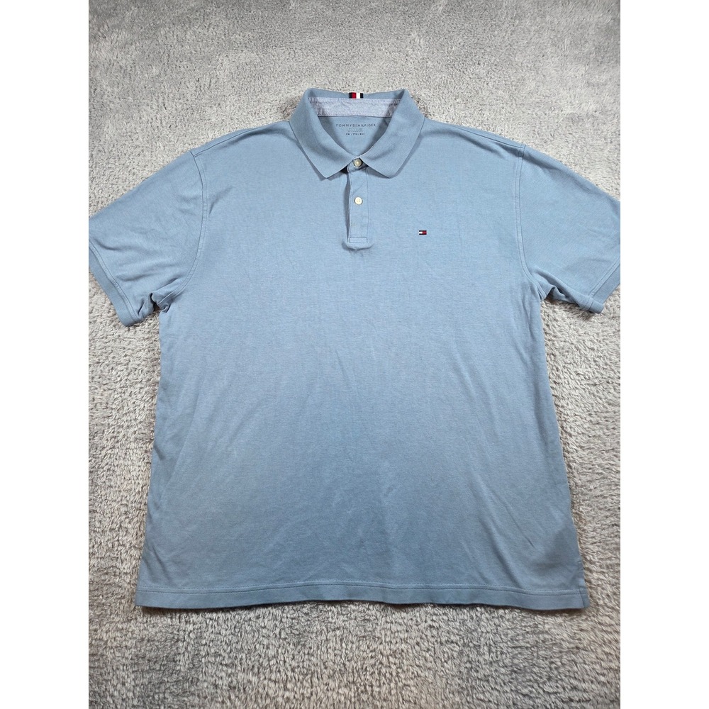 Tommy Hilfiger Polo Shirt XXL Blue Mens Y2K Cotton Short Sleeve Logo